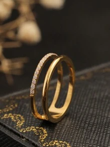 1pc Stainless Steel Double Layer High-End CNC Machined Rhinestone Inlaid Crown Titanium Steel Ring With Small Zirconia Stones, Suitable For Women's Party, Wedding Wear, Gift For Mother, Wife