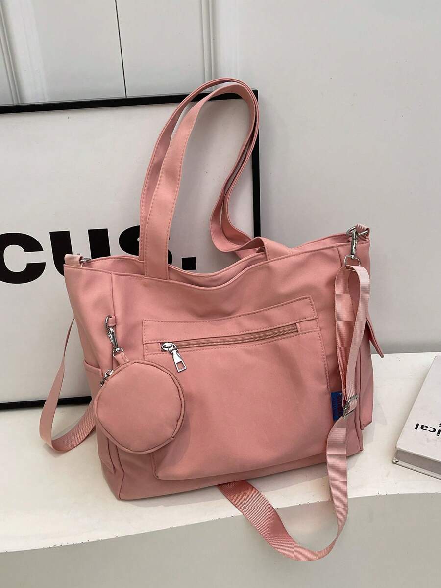 1 chiếc túi xách unisex dung tích lớn có ví đựng tiền xu, kiểu dáng Hàn Quốc mới, balo sinh viên, túi đeo vai thường ngày, túi đeo chéo bằng vải canvas, túi nữ có ví đựng tiền xu.