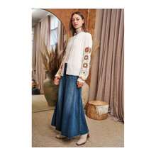 Crochet Floral Printed Long Sleeve Knit Cardigan - Beige - View 12