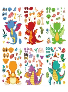 6pcs Cartoon Guppy, Animal, Dinosaur, Ice Cream Stickers For DIY Face Swap & Cartoon Decoration, Waterproof Stickers For Student Classroom Interaction And Gift Giving. - Multicolor - View 21