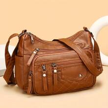 Fashion Multi Zipper Crossbody Bag, Soft Vegan Leather Shoulder Bag, Women's Multi Pockets Handbag Purse - 黑色 - 查看 2