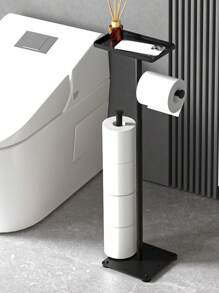 1 件独立式卫生纸架，垂直浴室纸巾卷收纳架，落地式浴室纸巾收纳架 - 黑色 - 查看 1