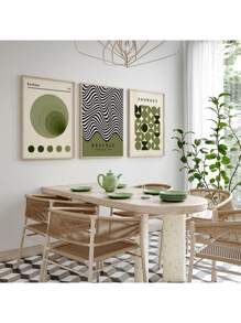 Conjunto de 3 posters abstractos de lienzo estilo Bauhaus en color verde salvia, sin enmarcar, arte de pared impermeable, pinturas de arte moderno para regalo, decoración de pared del dormitorio, sala de estar, oficina, comedor, baño, cafetería, bar, decoración del hogar y la oficina