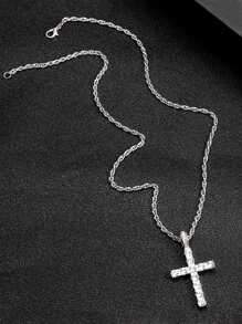 2PCS Necklace Paired With Vintage Cross Pendant Necklace Made Of Rhinestone Material Fashionable Vintage Set Birthday Gift For Men