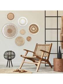 7pcs' Rustic Hanging Boho Flat Woven Farmhouse Rattan Wall Decor Wall Basket For Living Room Bedroom Decoration,Home Decor ,Room Decor,Wall Decor Gifts Birthday Graduation - Multicolor - View 10