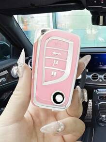 時尚情侶用TPU卡鑰匙套，櫻花粉色，適用於Toyota Levin鑰匙，Corolla，RAV4，CHR，Reiz，Vellfire等車款 - 粉色 - 查看 1