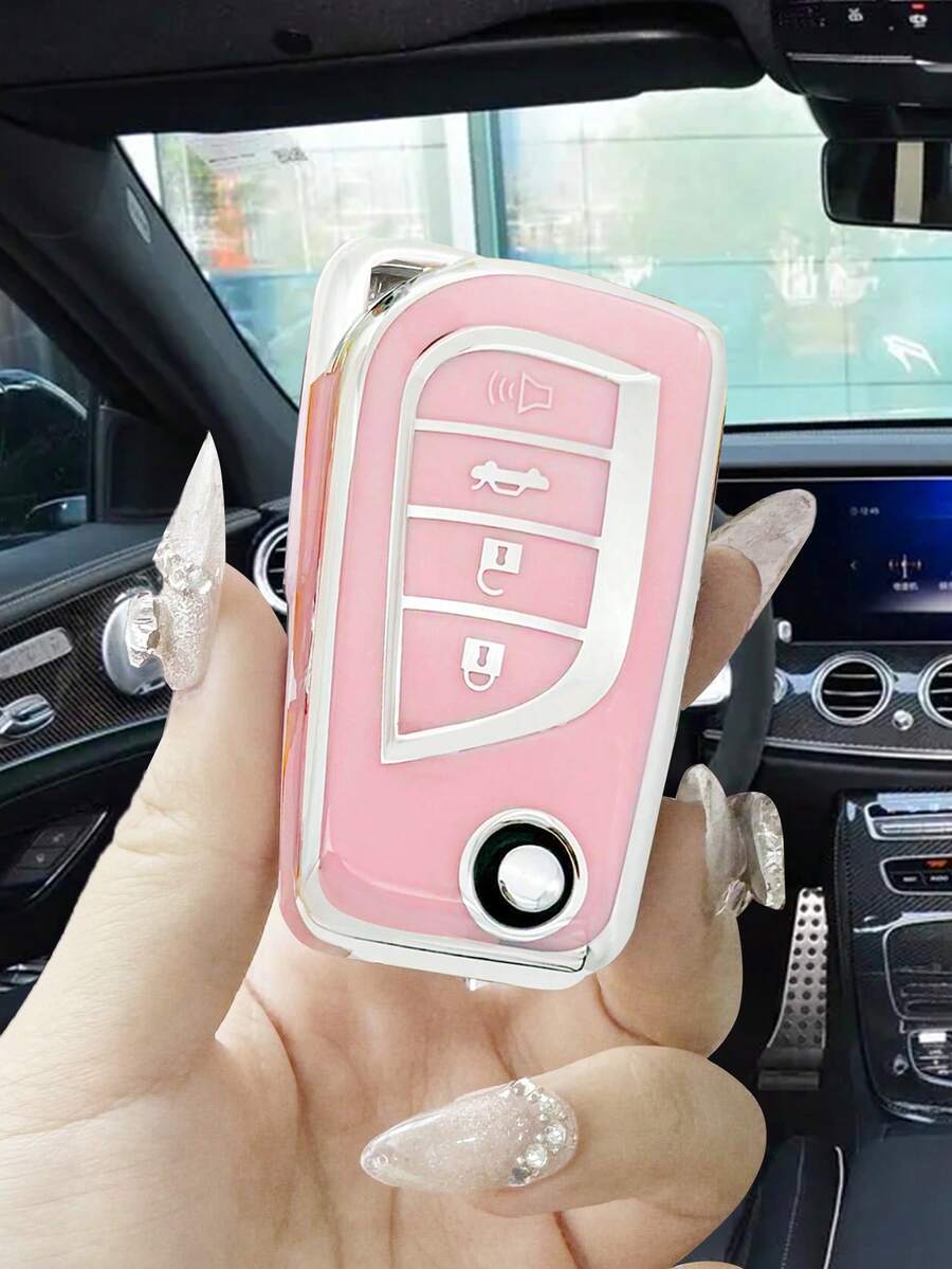 時尚情侶用TPU卡鑰匙套，櫻花粉色，適用於Toyota Levin鑰匙，Corolla，RAV4，CHR，Reiz，Vellfire等車款 - 粉色 - 查看 1