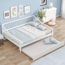 MISSUNNY Full Size Daybed With Trundle And Support Legs, White - White - View 2