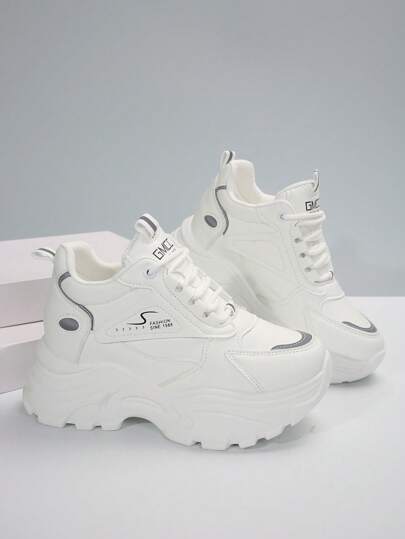 Ladies' Platform Wedge Sneakers With Minimalist Style Lace-Up Design