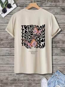 Camiseta de verano para hombre, camiseta suelta transpirable para hombre,camisa de manga corta con estampado de mariposas Camisetas de hombre - Albaricoque - Ver 6