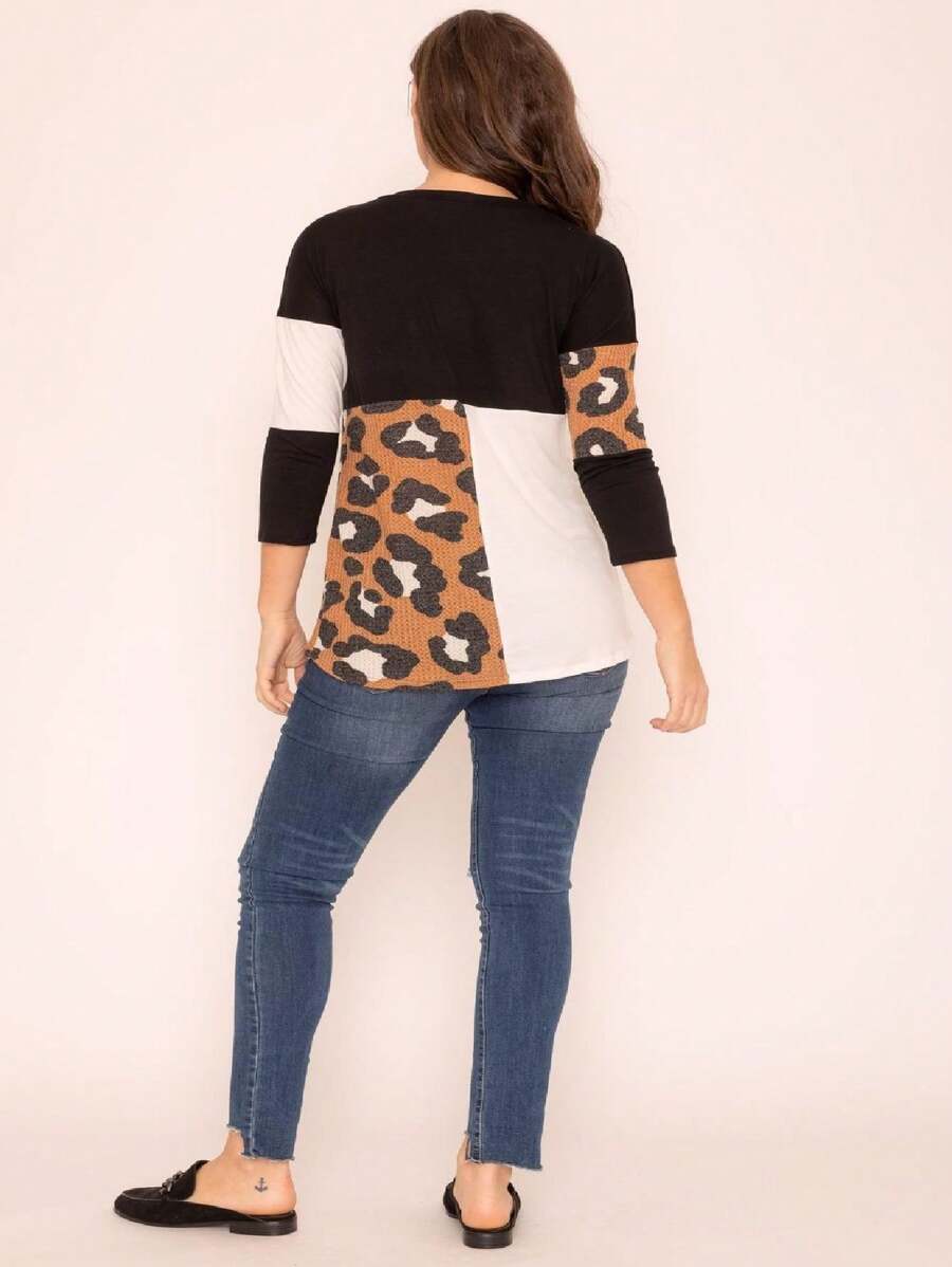Black White Pink Mint Color Block 3/4 Sleeve Top Shirt Blouse | S-3X - Black - View 1