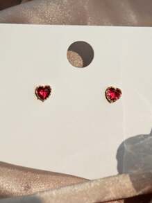 一对浪漫的立方氧化锆心形耳钉，适合女性佩戴，可用于婚礼、订婚、周年纪念、派对等场合，也是情人节、母亲节的理想礼物。 - 1# - 查看 3