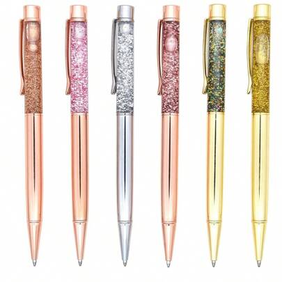 1pc/3pcs/6pcs Shiny Floating Sand Sparkle Metallic Ballpoint Pen Office Supplies 1.0mm Black Ink Back To School