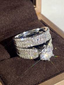 2入組奢華立方氧化鋯女戒指套裝，適用於婚禮訂婚紀念日派對環狀珠寶情人節禮物 - 1# - 查看 5