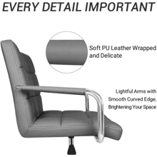 Furniwell PU皮革中背辦公椅，可調節高度辦公桌椅，帶扶手360度旋轉 - 灰色 - 查看 3
