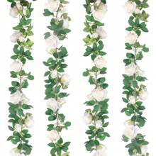 8Pcs(52 FT) Artificial Rose Vine Fake Flower Garland Fake Silk Rose Hanging Vine For Wedding Party Background Arch Garden Background Decoration - White - View 1