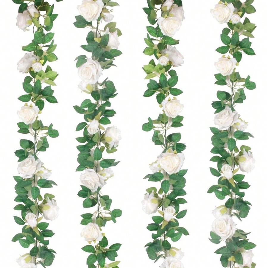 8Pcs(52 FT) Artificial Rose Vine Fake Flower Garland Fake Silk Rose Hanging Vine For Wedding Party Background Arch Garden Background Decoration - White - View 1