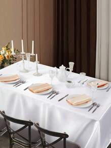 PARTYJRONE 1包白色緞面桌布，聚酯纖維餐桌矩形桌布防皺抗皺桌布，光滑布面節日桌布 - 彩色 - 查看 3