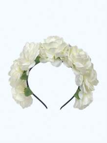 1 pieza Diadema con corona de flor de rosa grande de tela artificial para niña, adecuada para novias, vacaciones en la playa, accesorios para el cabello de vestir de mujer, Día de San Valentín, diadema, aro para el cabello, accesorios de belleza para el hogar - Multicolor - Ver 17