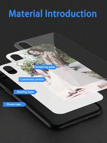 1 件定制钢化玻璃 iPhone 手机壳，全面保护，兼容 iPhone 6/7/8/Pro/Max，适合送给他/她、男朋友/女朋友、妻子、家人、周年纪念、礼物、宠物、自拍、个性化照片 - 黑色 - 查看 5