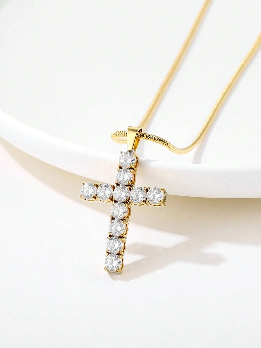 ZG YING ZHOU ZGYZ 1 件时尚不锈钢 316L 金吊坠项链，带 3A 方晶锆石，情侣/婚礼/派对配饰，奢华蛇链吊坠项链