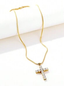 ZG YING ZHOU ZGYZ 1 件时尚不锈钢 316L 金吊坠项链，带 3A 方晶锆石，情侣/婚礼/派对配饰，奢华蛇链吊坠项链