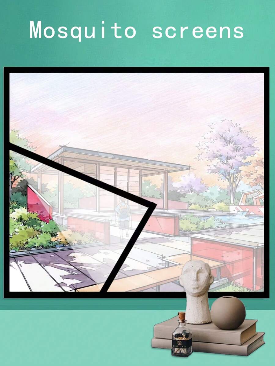 1pc Self-Adhesive Indoor Insect Screen Mesh Window Curtain Mosquito Net - White Net Black Edge - View 1