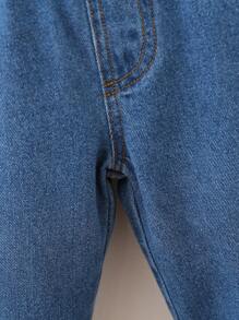 1pc Baby/Toddler Casual Versatile Plain Denim Pants, Suitable For Streetwear And Outdoor - Dark Wash - View 5