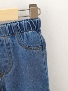 1pc Baby/Toddler Casual Versatile Plain Denim Pants, Suitable For Streetwear And Outdoor - Dark Wash - View 4