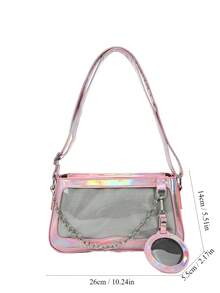 學生禁止透明JK袋，日式炫耀雷射腋下袋，鏈條亞文化Y2K性感肩背小食痛包女用 - 粉色 - 查看 4