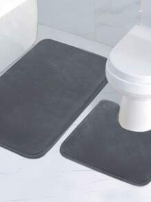 Set de 3 alfombrillas de baño de espuma de memoria de unicolor, aptas para el baño, el inodoro y la decoración del hogar - Decoración de baño del hogar Alfombra de baño Alfombra para el piso Alfombra para exteriores Felpudo de puerta Accesorios de baño de verano - Gris Oscuro - Ver 4