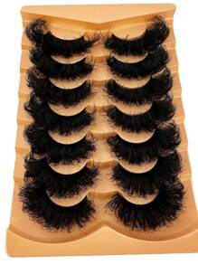 7 Pairs 9D Thick 25mm Long Synthetic Mink Eyelashes, Fluffy & Glamorous Cat Eye Dramatic Lashes For Makeup, Curled DD Volume Look, Reusable Faux Mink False Eyelashes - 濃密款 - 查看 3
