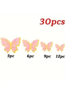 10/30/50/100入組三維蝴蝶蛋糕裝飾，粉紫相間，生日派對婚禮蛋糕蝴蝶，可貼牆壁 - 多色 - 查看 14