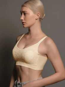 Spring/Summer All Cup Full Coverage Seamless Lace Thin Non-Wired Comfortable Bra For Big Breasts & Small Breasts, Suitable For Sports, Yoga And Sleep - Apricot - View 4