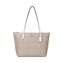 Coach 女士 PVC 和皮革单肩手提包 4455IMDQC - 4455IMDQC Light Khaki With White - 查看 1