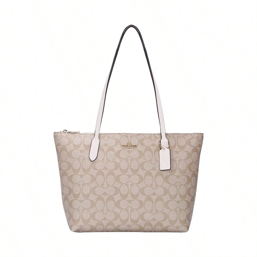 Coach 女士 PVC 和皮革单肩手提包 4455IMDQC - 4455IMDQC Light Khaki With White - 查看 1