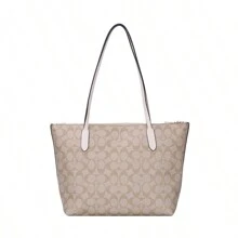 Coach 女士 PVC 和皮革单肩手提包 4455IMDQC - 4455IMDQC Light Khaki With White - 查看 3