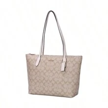 Coach 女士 PVC 和皮革单肩手提包 4455IMDQC - 4455IMDQC Light Khaki With White - 查看 2