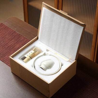 MYVIT 日本陶瓷茶具套装、抹茶碗、抹茶勺、竹刷、茶杯、水杯、咖啡和奶泡器 返校