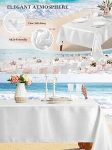 PARTYJRONE 1包白色緞面桌布，聚酯纖維餐桌矩形桌布防皺抗皺桌布，光滑布面節日桌布 - 彩色 - 查看 5