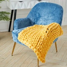 LIVINGANDHOME Living And Home Handwoven Chunky Knit Throw Blanket For Home Decor, Four Seasons Usable, Soft Skin-Friendly Fabric,Suitable For Beds, Sofas,  And Chairs, Soft Blanket - Yellow - View 2
