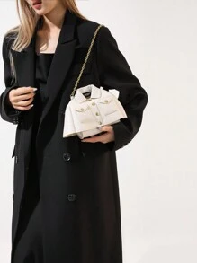 1 chiếc túi da dầu cổ điển cá nhân hóa, túi cầm tay trang trí phong cách Punk vui nhộn, chất liệu PU chống mài mòn màu trơn, dây đeo vai đa năng để đeo vai hoặc đeo chéo, túi quà tặng Halloween Giáng sinh, túi đựng điện thoại di động phong cách cổ điển, thích hợp cho phụ nữ hẹn hò, mua sắm, túi đựng áo du lịch thường ngày, túi đeo dưới cánh tay, túi đeo chéo hoặc đeo vai - trắng - Xem 3