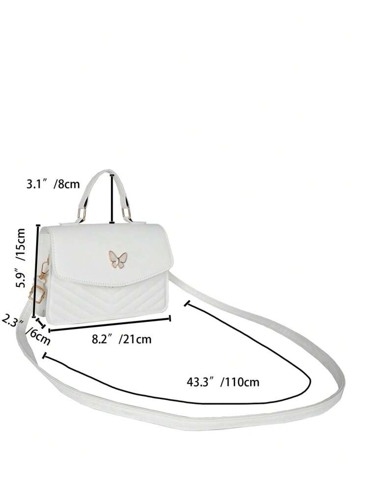 Bolso cuadrado de hombro cruzado con solapa y diseño de lazo en piel de PU de unicolor, adecuado para el uso diario, compras, viajes, reuniones, salidas de chicas, festivales, regalos de cumpleaños y fiestas. Cartera de dama con lazo de moda para el Día de San Valentín - Blanco - Añade 3
