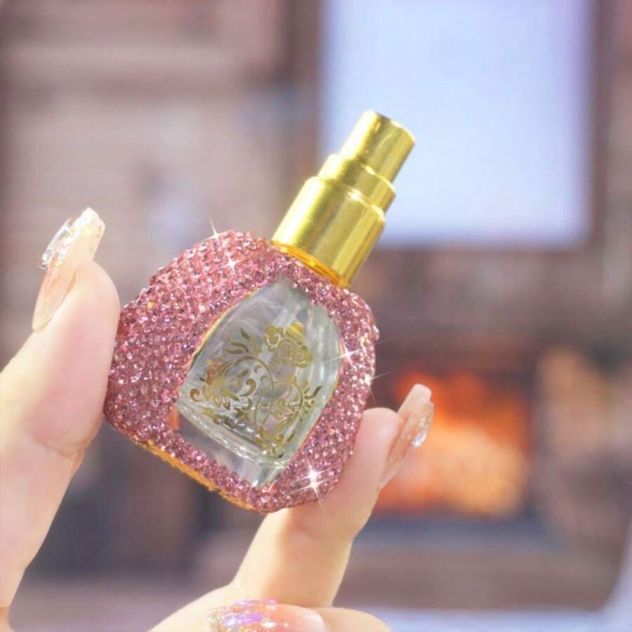1pc, 12ML 'Bling Bling' Pink Perfume Bottle (Random Pattern), High-End Rhinestone Gift For Friends, Portable Perfume Transfer Bottle For Delicate Cosmetic, Shiny Press Spray Glass Bottle, Exquisite And Convenient For Daily Life - Pink Sparkling Diamond Perfume Empty Bottle - View 1