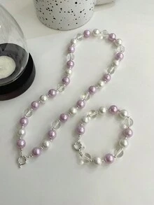 1 bộ Phong cách kỳ nghỉ bãi biển mùa hè, Bạc Sterling S925, Pha lê trắng, Bộ vòng cổ và vòng tay hạt ngọc trai hồng & trắng. Thiết kế Xuân-Hè mới nhất, Màu kem bão hòa thấp cao cấp. Đa năng và dịu dàng cho trang phục hàng ngày của phụ nữ trong các bữa tiệc và buổi tụ họp trên bãi biển. Món quà tuyệt vời cho bạn bè nữ, Trang sức chất lượng được lựa chọn. - Nhiều màu - Xem 11