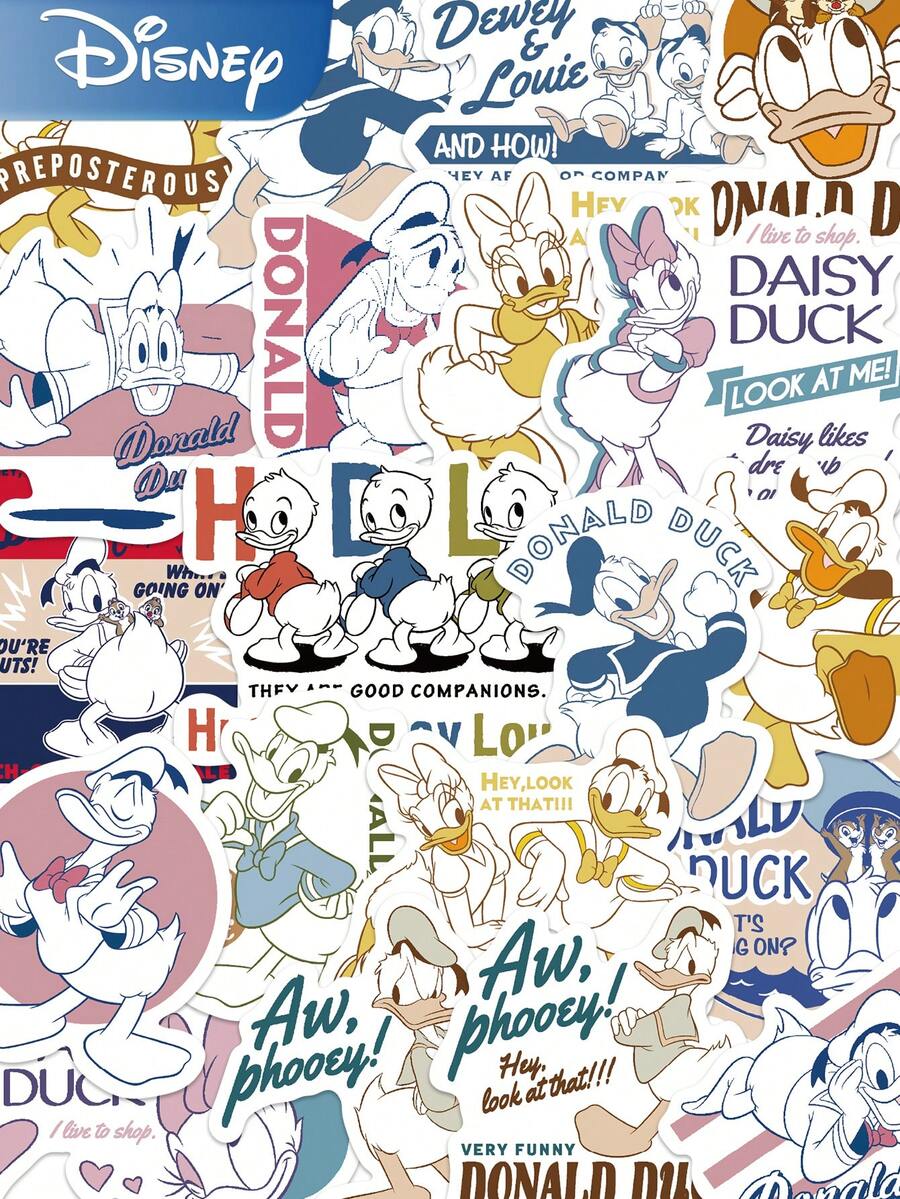 50pcs Official Donald Duck Stickers Waterproof Decorative Stickers For Water Cup Refrigerator Book Luggage Table Helmet Skateboard Camera Guitar Laptop - Multicolor - View 1
