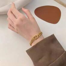 1 chiếc vòng tay hoặc vòng cổ bằng thép titan thời trang, phụ kiện đa năng tối giản không phai màu dành cho các cặp đôi hoặc bạn bè - Vàng - Xem 4