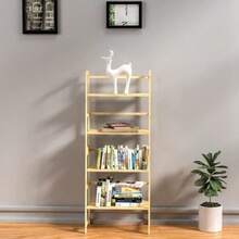 Bookshelf, Ladder Shelf, 4-Storey High Bookcase, Modern Open Bookcase, Bedroom, Living Room, Office (Black) - Yellow - View 4