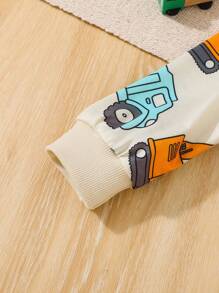 嬰兒男童卡通印花帶有交通工具圖案的連帽休閒長袖運動衫 - 淺灰色 - 查看 4