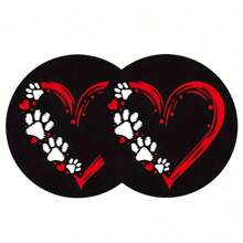 2入組彩色車用杯墊 - 創意心形和爪印設計 - 防滑和收納墊，適用於車內，杯托杯墊 - 彩色 - 查看 2